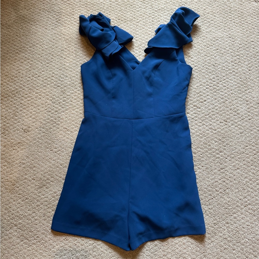 Amanda Uprichard Royal Blue Ruffle Shoulder Romper